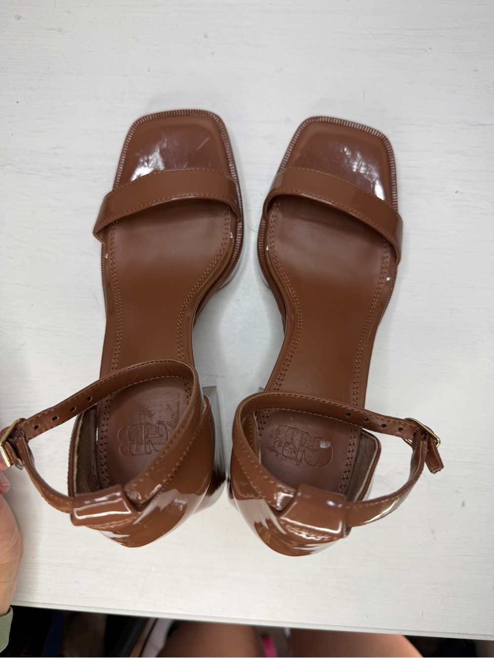 Gianni Bini Brown Say-So Patent Square Toe Ankle Strap Platform Sandals - Picture 13 of 16